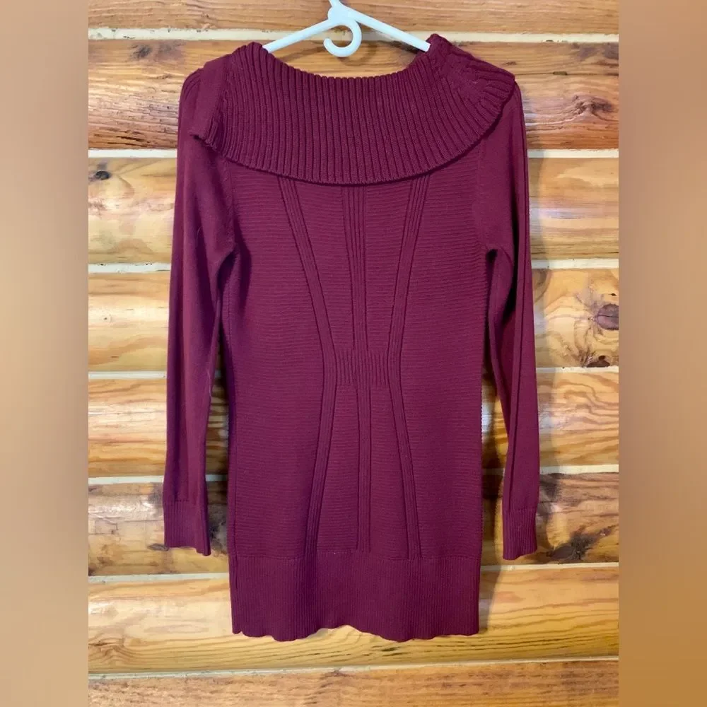 Style & Co. Tunic Length Burgundy Sweater with Angled Flap Collar Medium - Picture 4 of 10